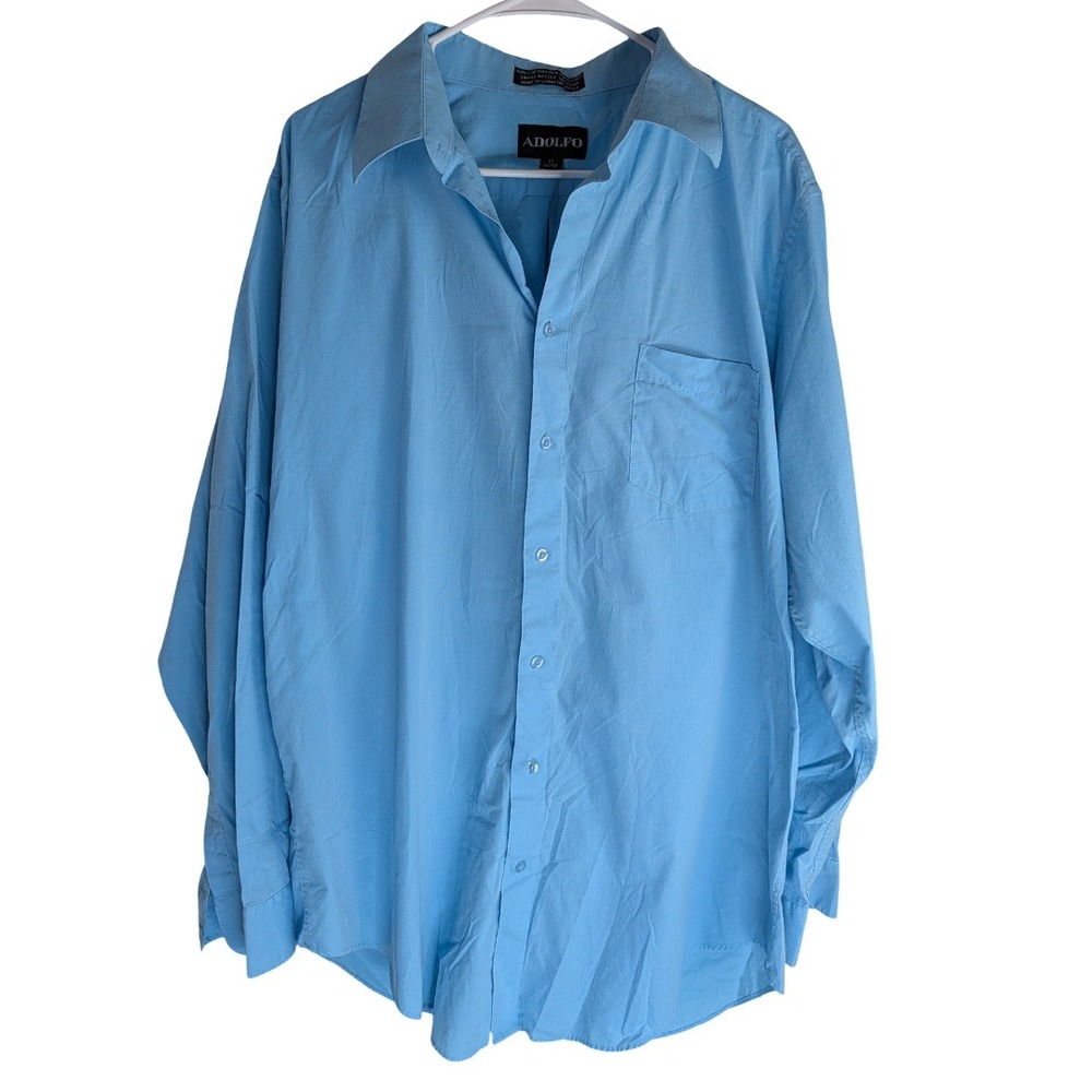 Adolfo Dress Shirt Mens 17 36/37 Light Blue Long Sleeve Button Up Cotton Blend